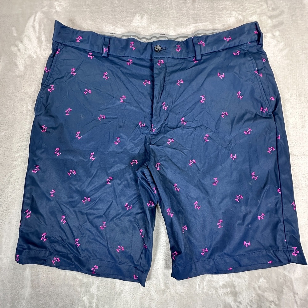 Walter Hagen P11 Golf Shorts Mens 40 Navy Blue Palm Tree All Over Print Bottom